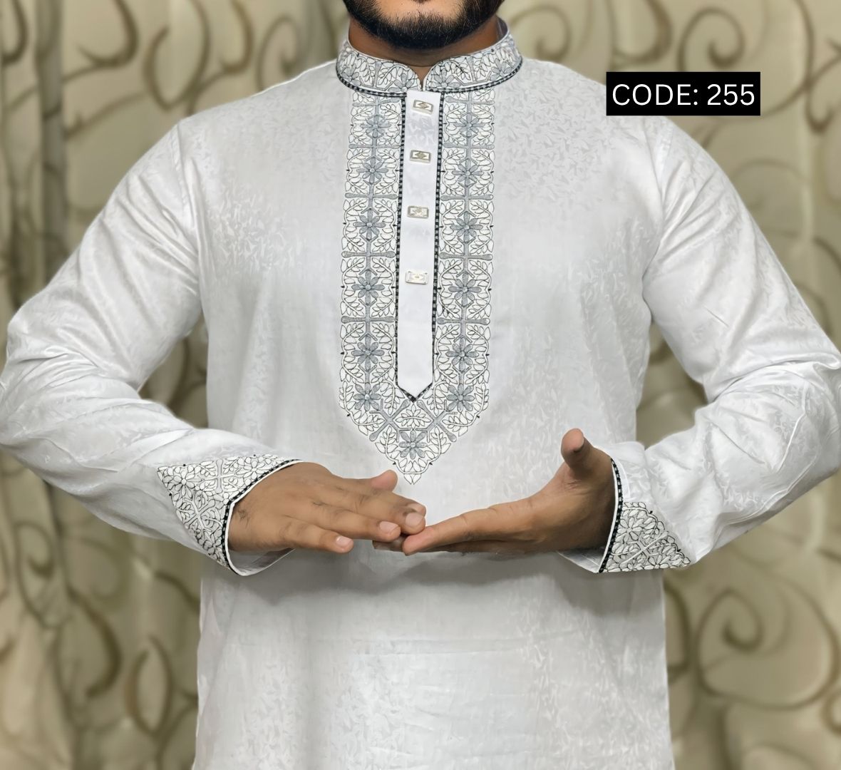 প্রিমিয়াম ইম্পোর্টেড কটন জলছাপ এমব্রয়ডারি পাঞ্জাবি (CODE: 255)